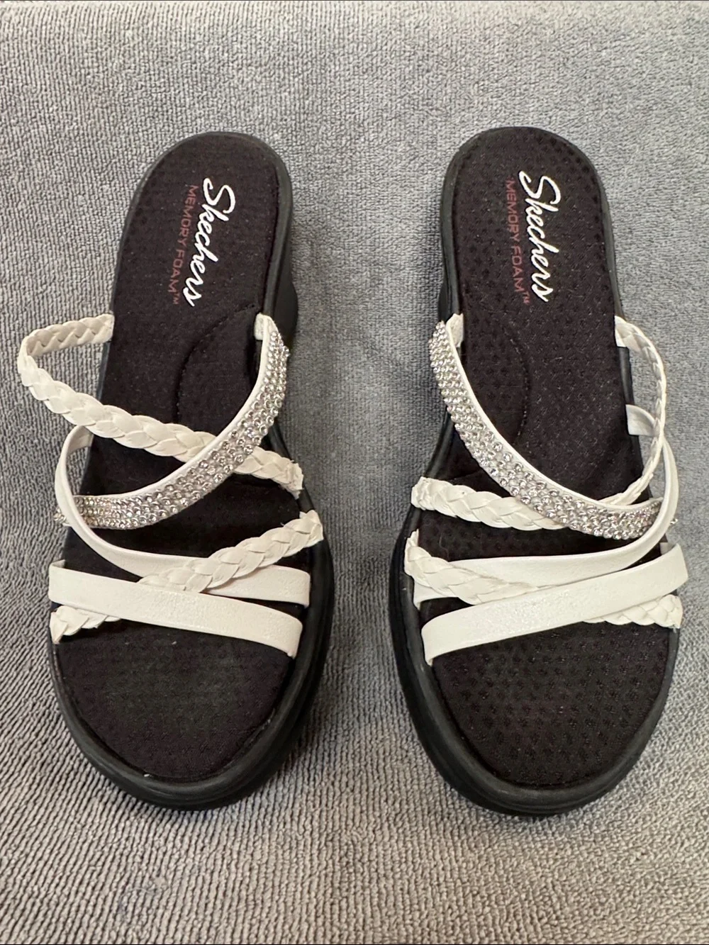 Skechers Cali Rumblers Wild Child Wedge Sandal with White Bling Size 7.5